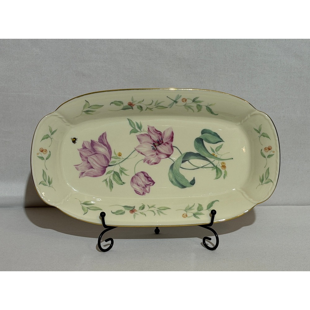 Lenox Morningside Cottage Sandwich‎ Tray Floral Purple Tulip Gold Rim 14 3/8"